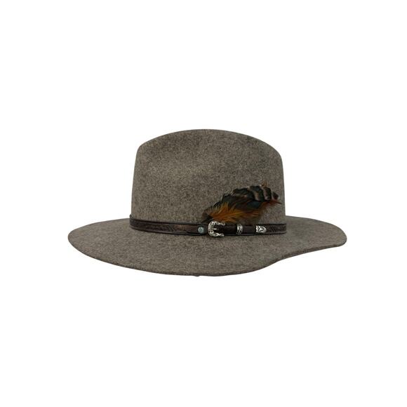 Overland Wool Felt Western Hat Size M Taupe Feather Festival Boho Renaissance main image 6